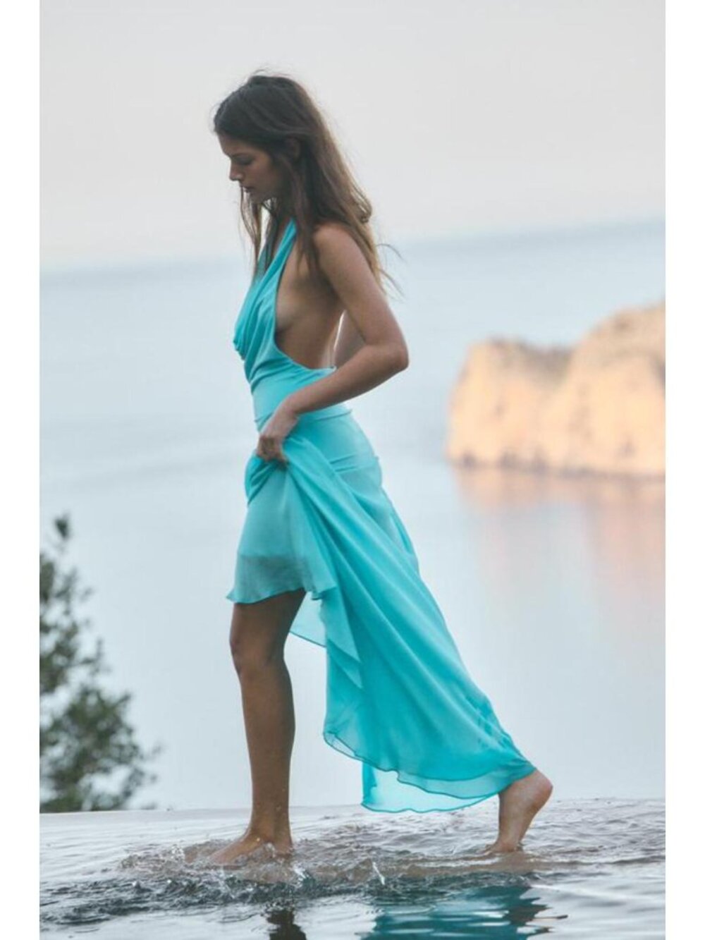 ZARA COMBINATION HALTER MIDI DRESS - Picture 3 of 8